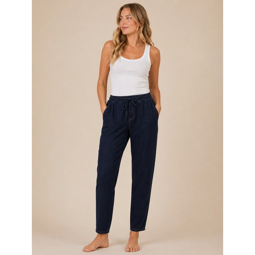 Pull On Dark Wash Jeans Womens Large Elastic Waist Tapered Denim Pants